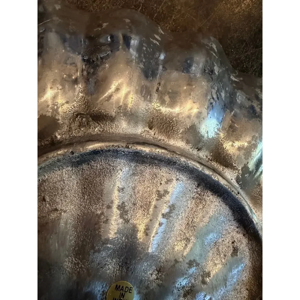 Vintage Polished Aluminum Clam Shell Dish Bowl 11” x 12.5” x 3” Platter